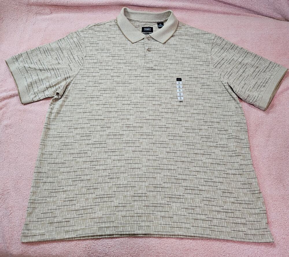 New With Sticker Haggar Swift-Dry Short Sleeve Textured Polo Shirt Tan XXL